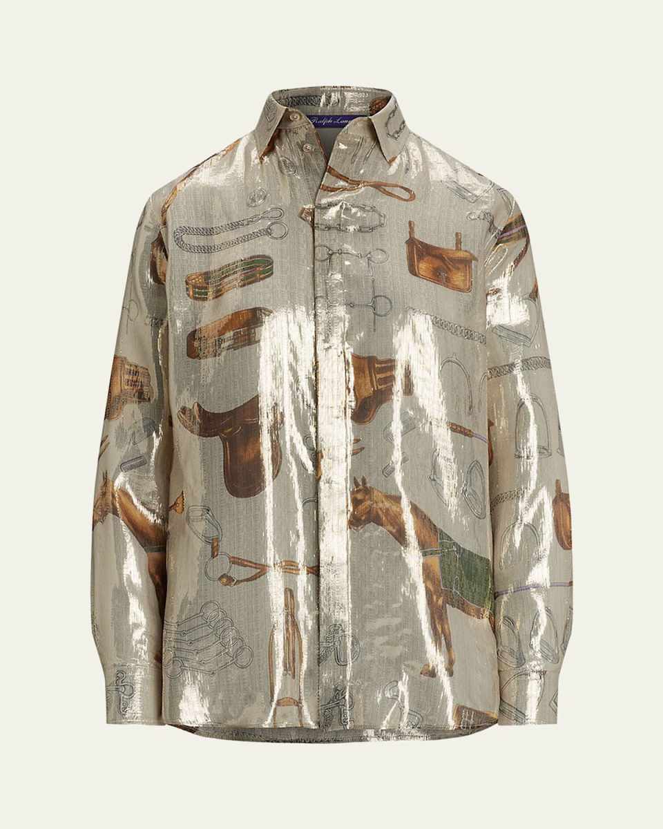 Evelina Equestrian Metallic Silk Shirt